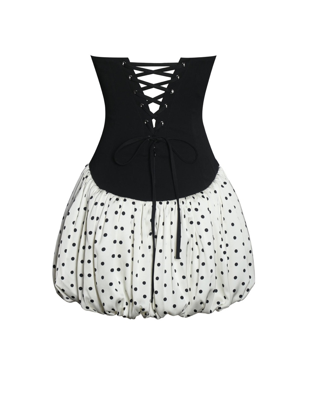 Dahliana Black & Ivory Polka Dot Strapless Corset Bubble Hem Mini Dress NWT Xs - Picture 8 of 16